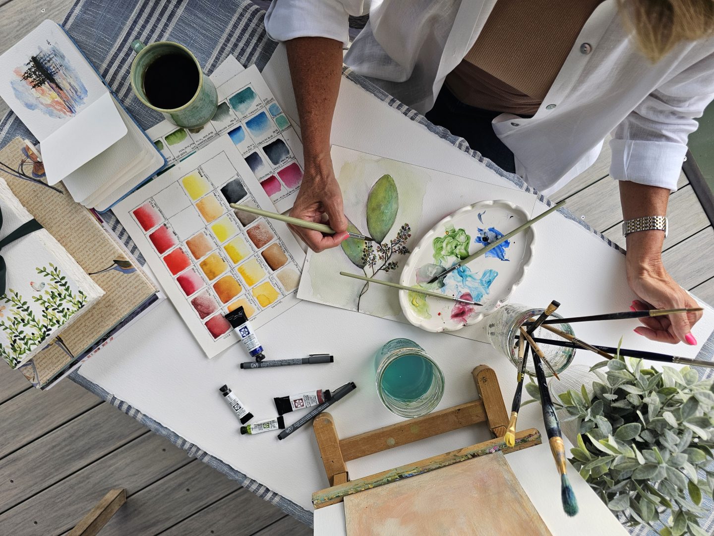 Bird's eye view of my studio table on dock